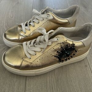 Gold Women's Sneakers with Embellishment